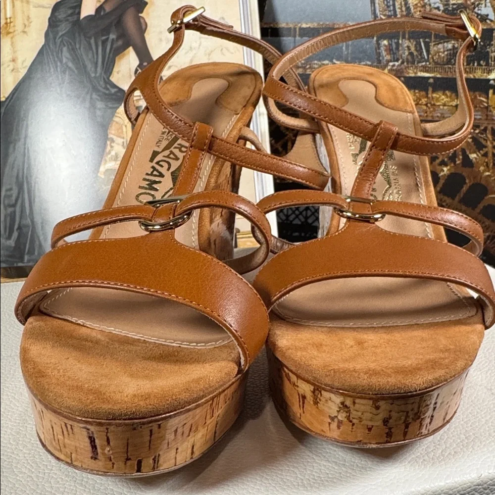 Salvatore Ferragamo brown Leather Wedge Sandals size 7 - Picture 6 of 12